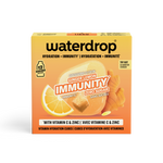 Oranžovožlté balenie Waterdrop imunity kocky s citrónovou grafikou.